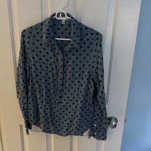 J. Crew Women's Blue Polka Dot Button Down Shirt